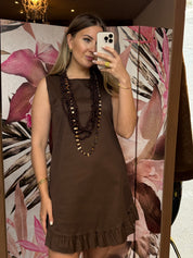 Abito con balza marrone Gioia