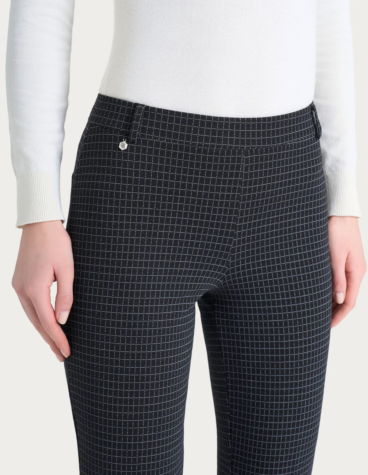 Pantalone flare alla caviglia con fantasia check in Eco Jacquard Ragno