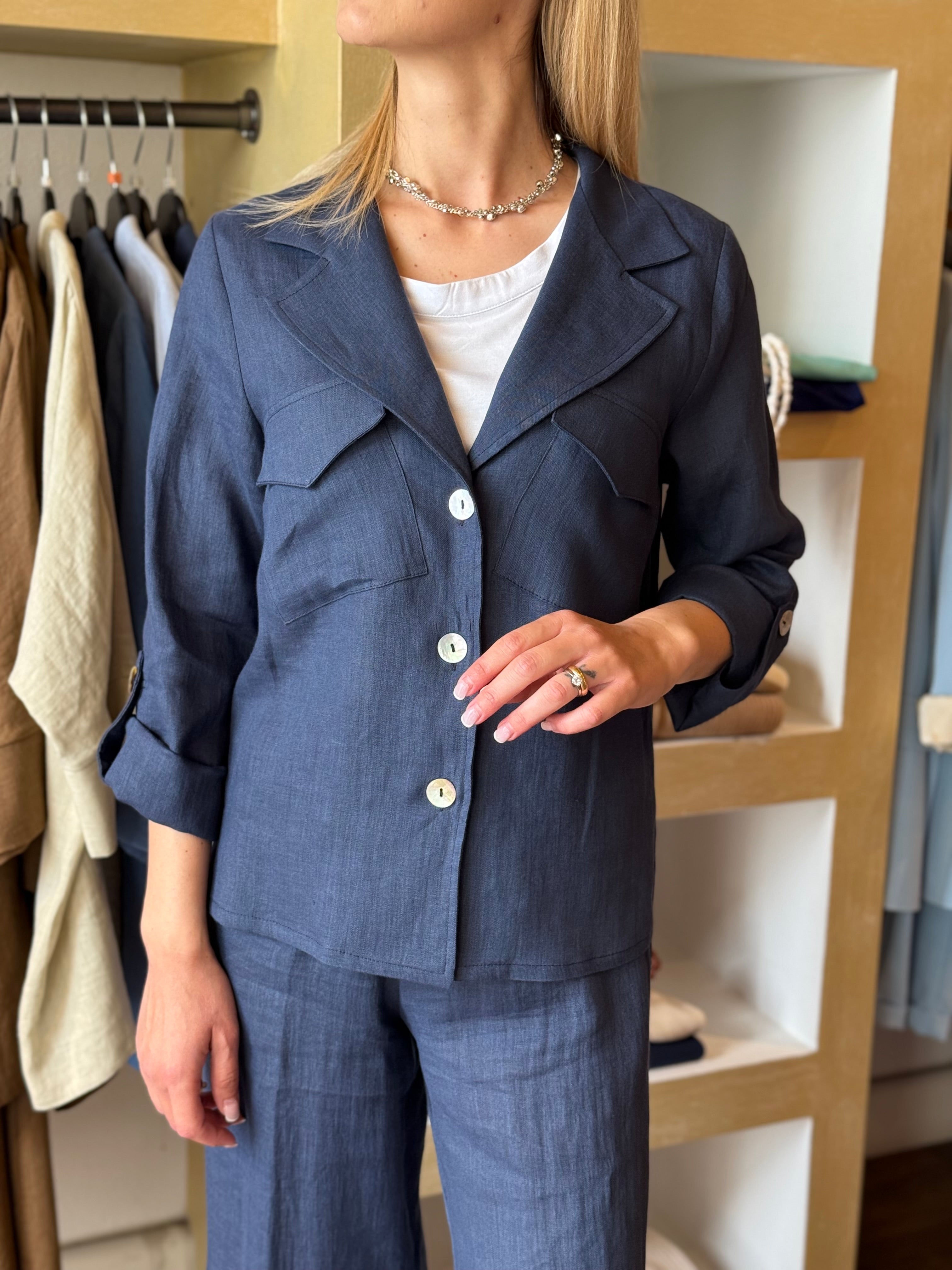 Giacca in lino colore blu Gioia