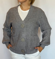 Cardigan a V di viscosa con maxi bottoni Gioia