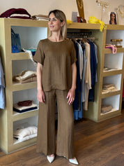 Blusa manica corta in Lino colore tabacco Gioia