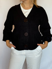 Cardigan a V di viscosa con maxi bottoni Gioia