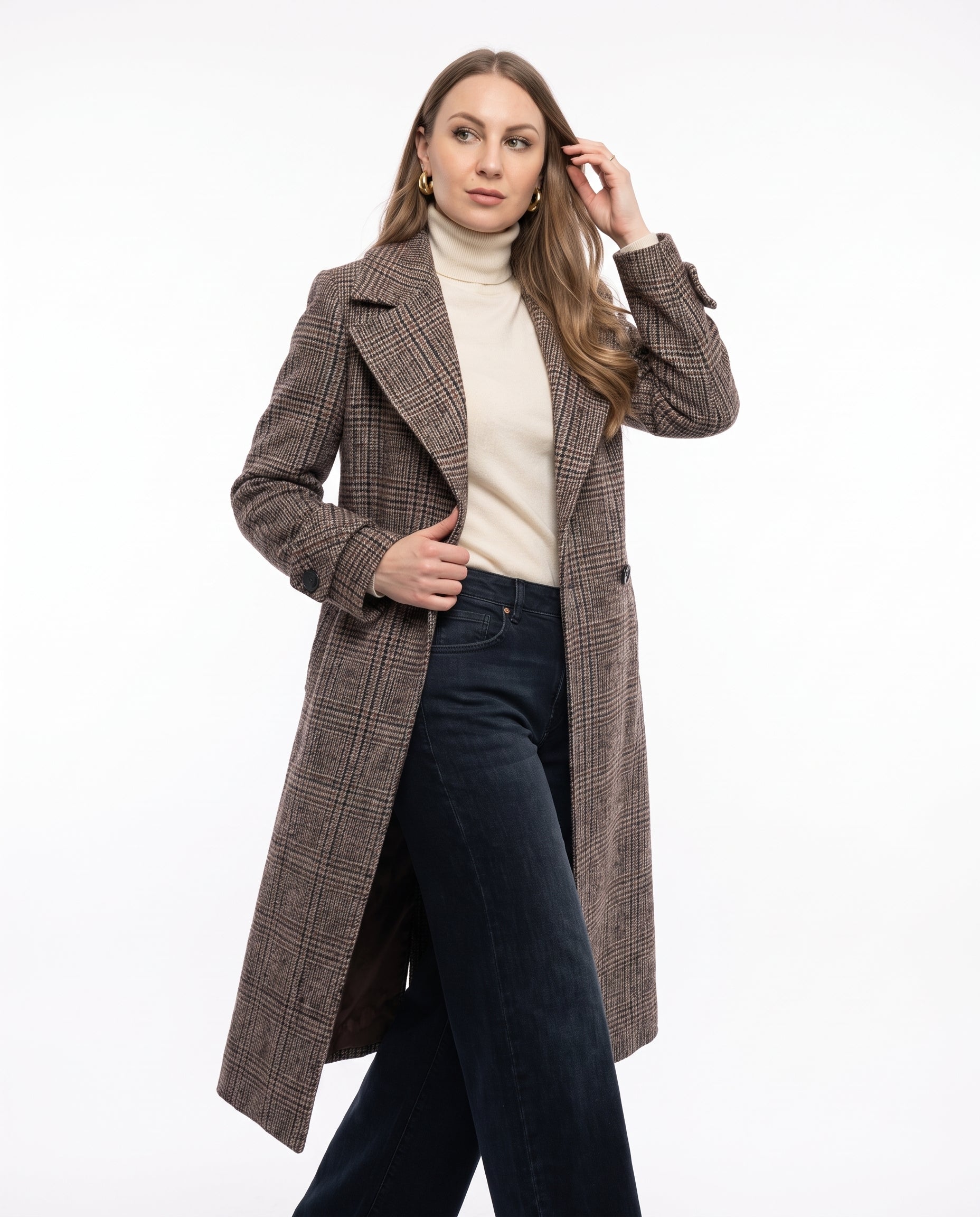 Cappotto lungo fantasia  in misto lana