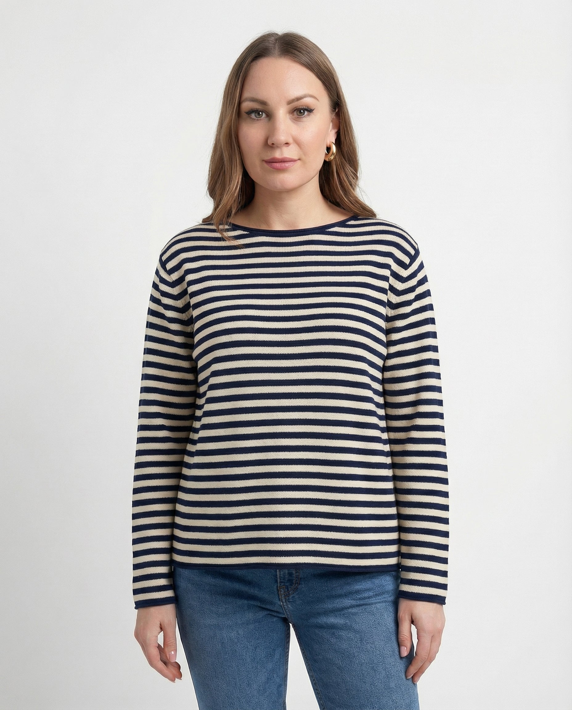 Maglia a righe scollo a barchetta 100% cotone