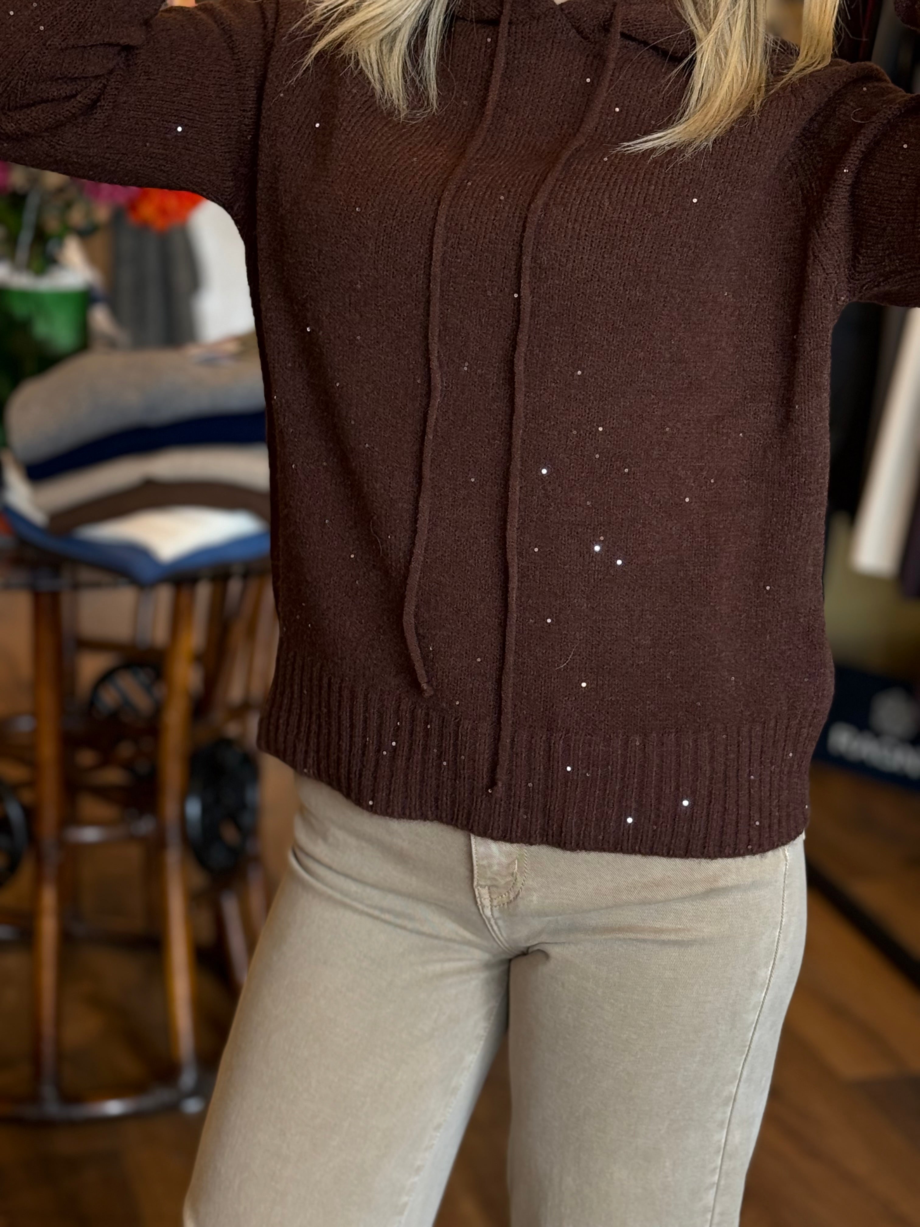 Maglia con cappuccio e micro paillettes Susy mix