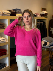 Maglia scollo a V costa inglese misto mohair Susy mix