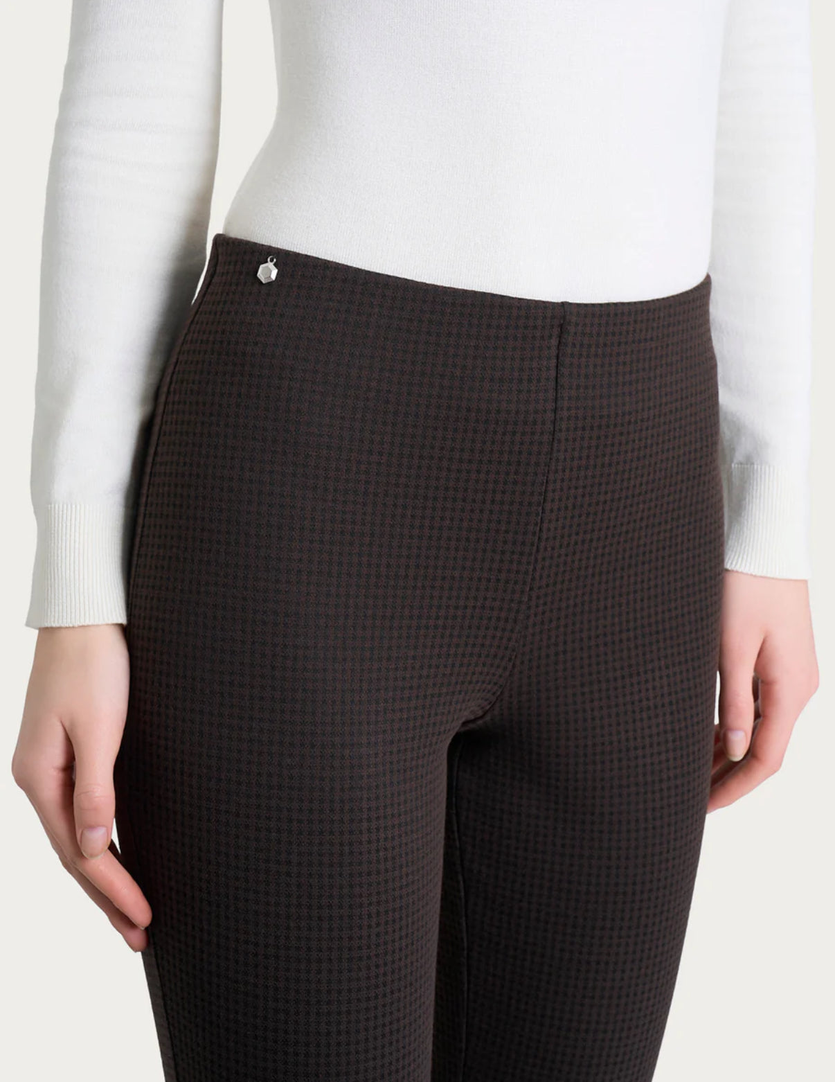 Pantalone a sigaretta con spacchetti e micro check in Eco Jacquard Ragno
