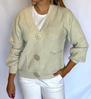 Cardigan a V di viscosa con maxi bottoni Gioia
