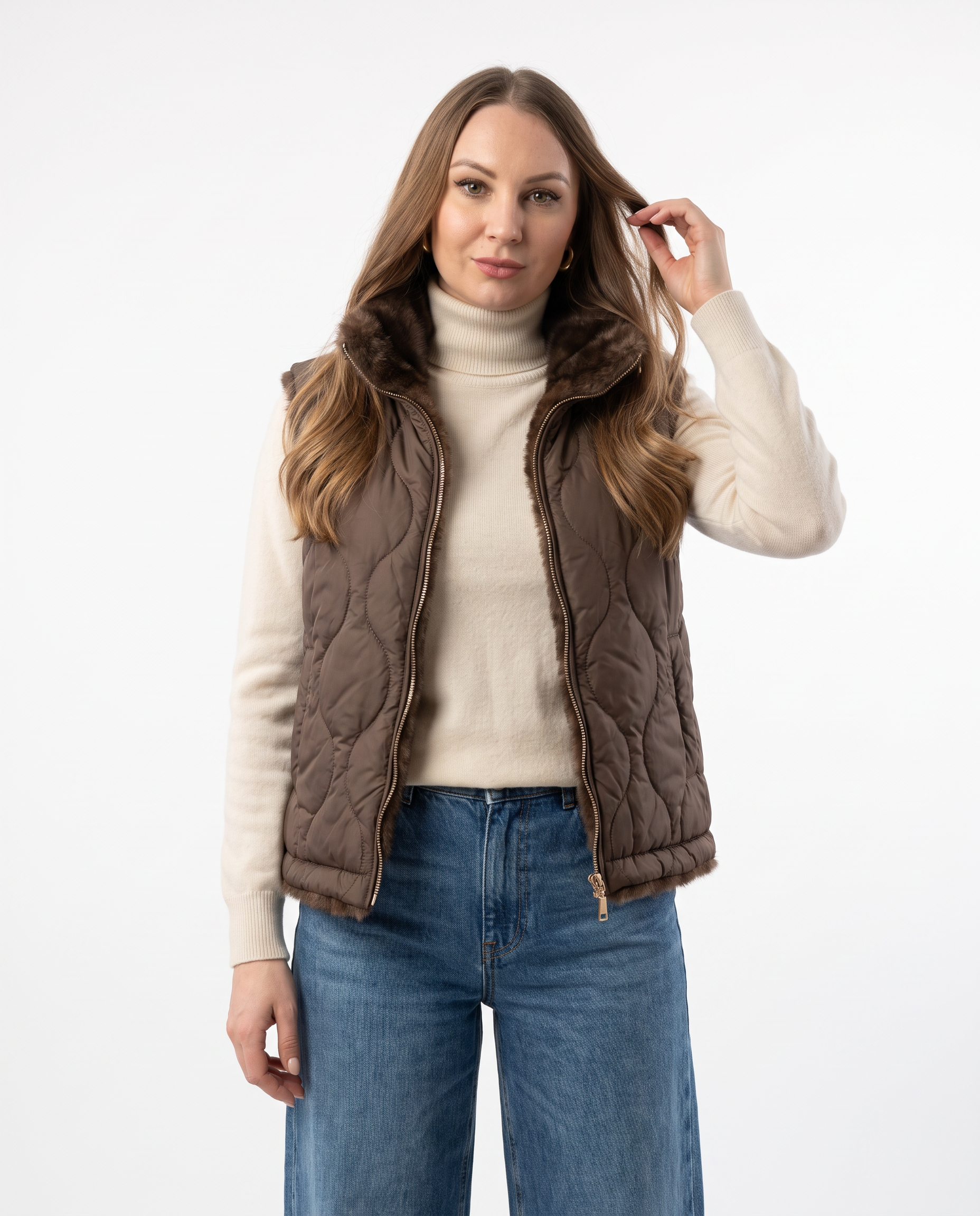 Gilet reversibile trapuntato  con pelliccia