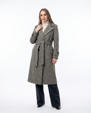 Cappotto lungo in misto lana blu e verde