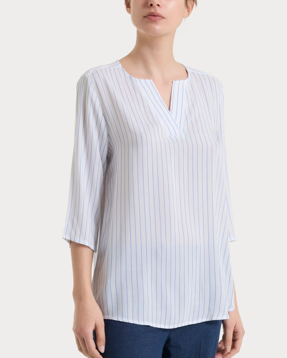 Blusa a righe in ecoseta Ragno - celeste