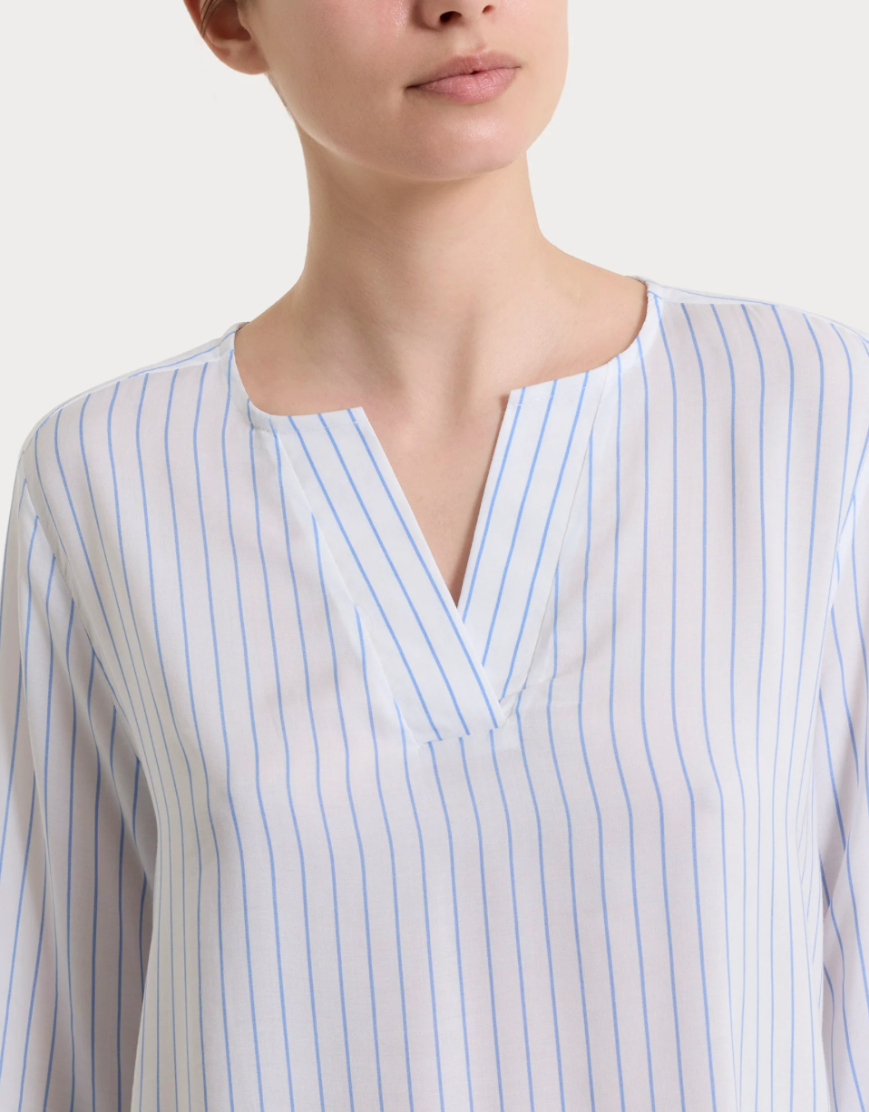 Blusa a righe in ecoseta Ragno - celeste