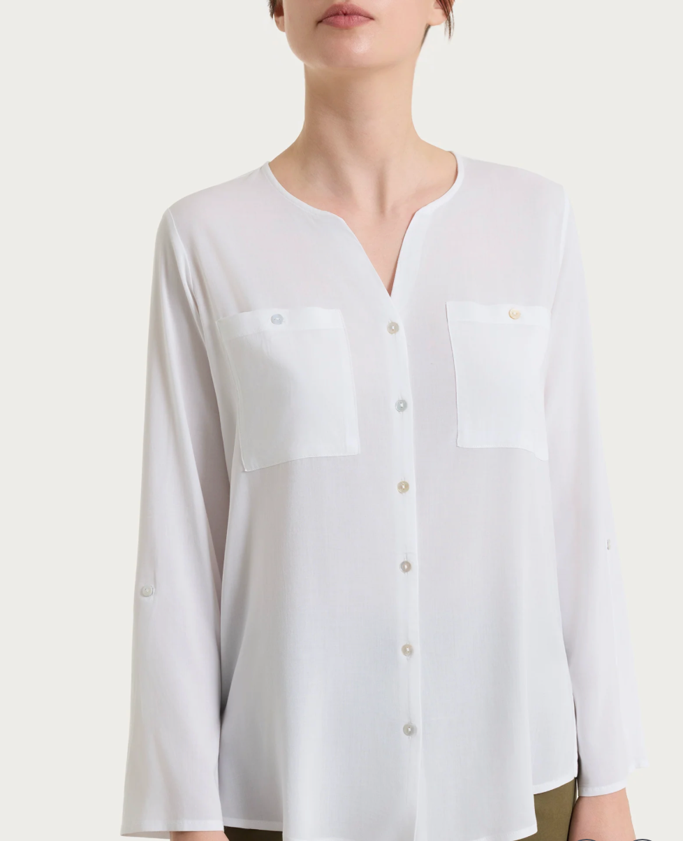 Camicia con manica risvoltabile- Bianco