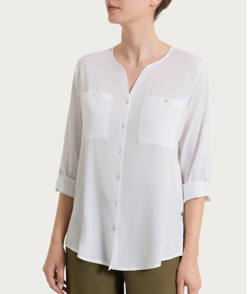 Camicia con manica risvoltabile- Bianco