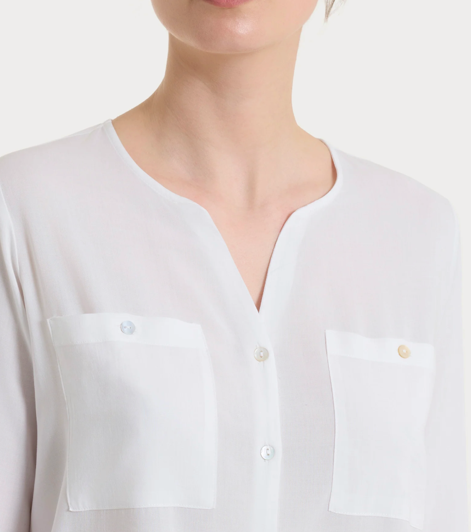 Camicia con manica risvoltabile- Bianco