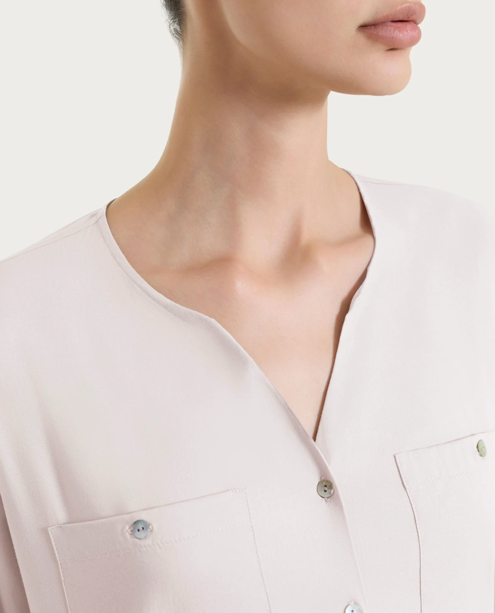 Camicia con manica risvoltabile- Rosa