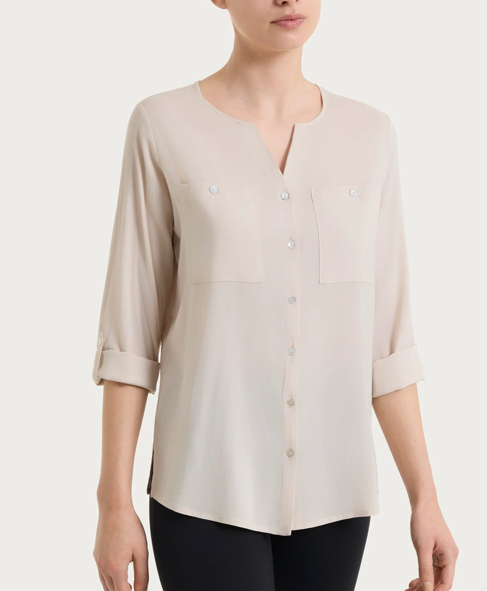 Camicia con manica risvoltabile- Champignon