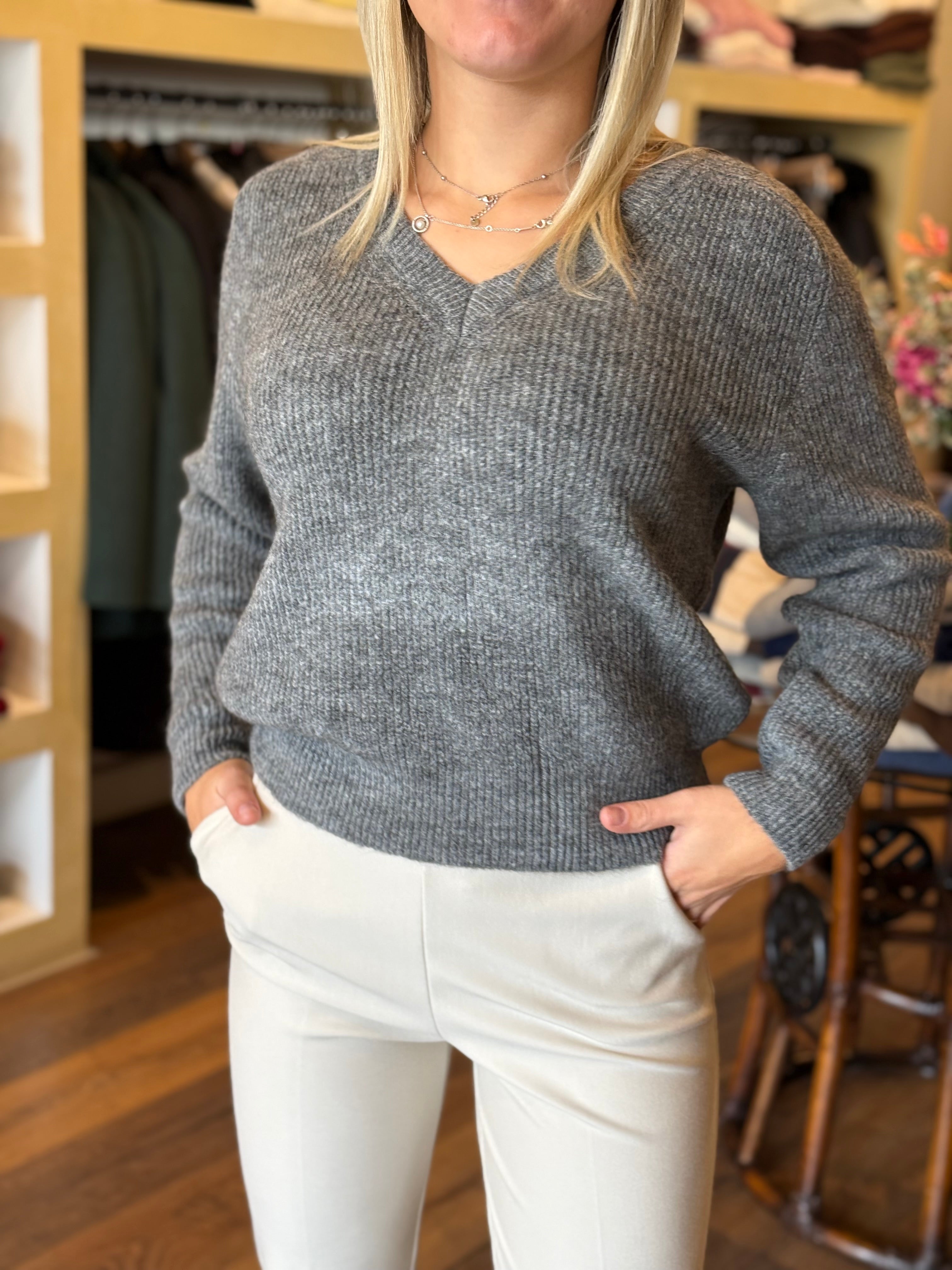 Maglia scollo a V costa inglese misto mohair Susy mix