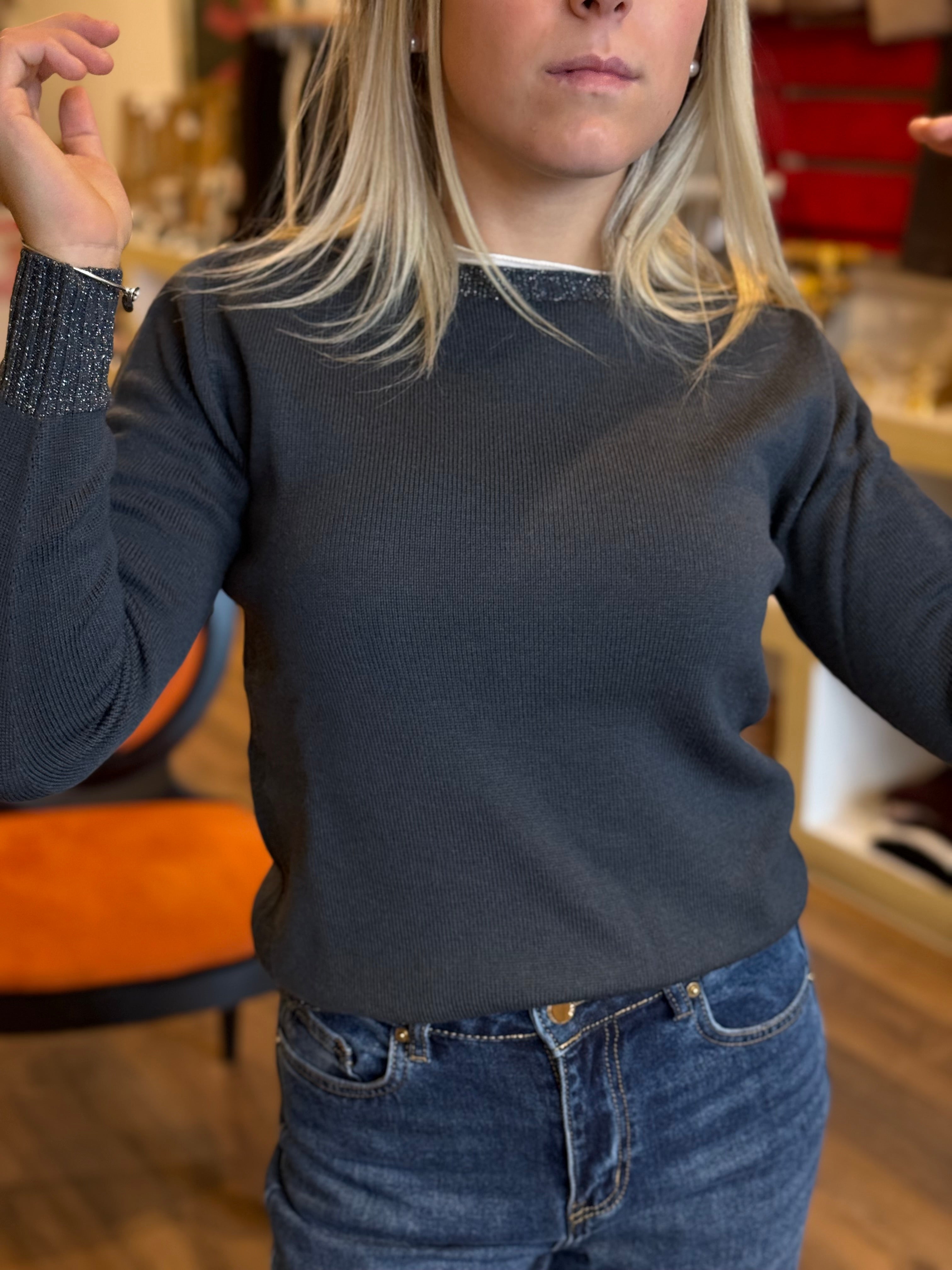 Girocollo con lurex in pura lana