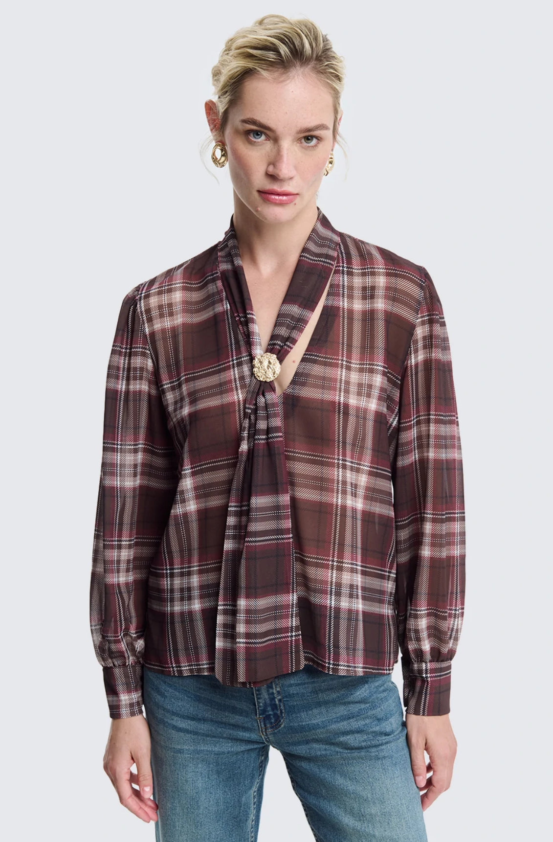 Blusa check con laccio Two Way