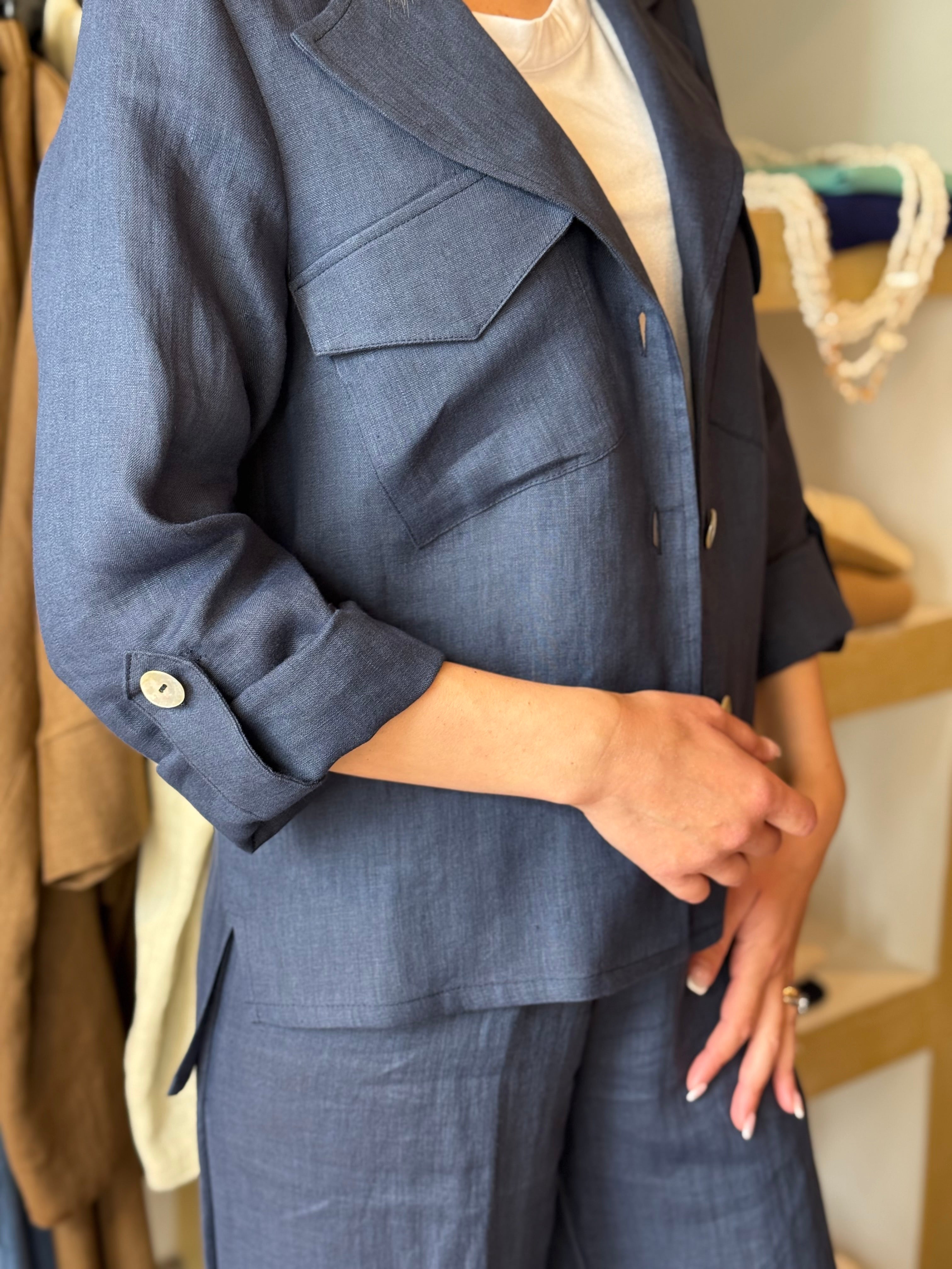 Giacca in lino colore blu Gioia