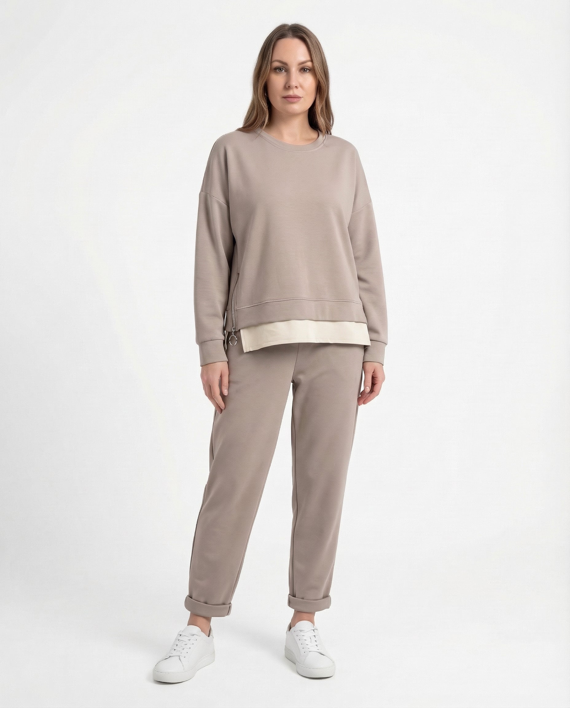 Completo comfy-chic felpa + pantaloni – Tortora