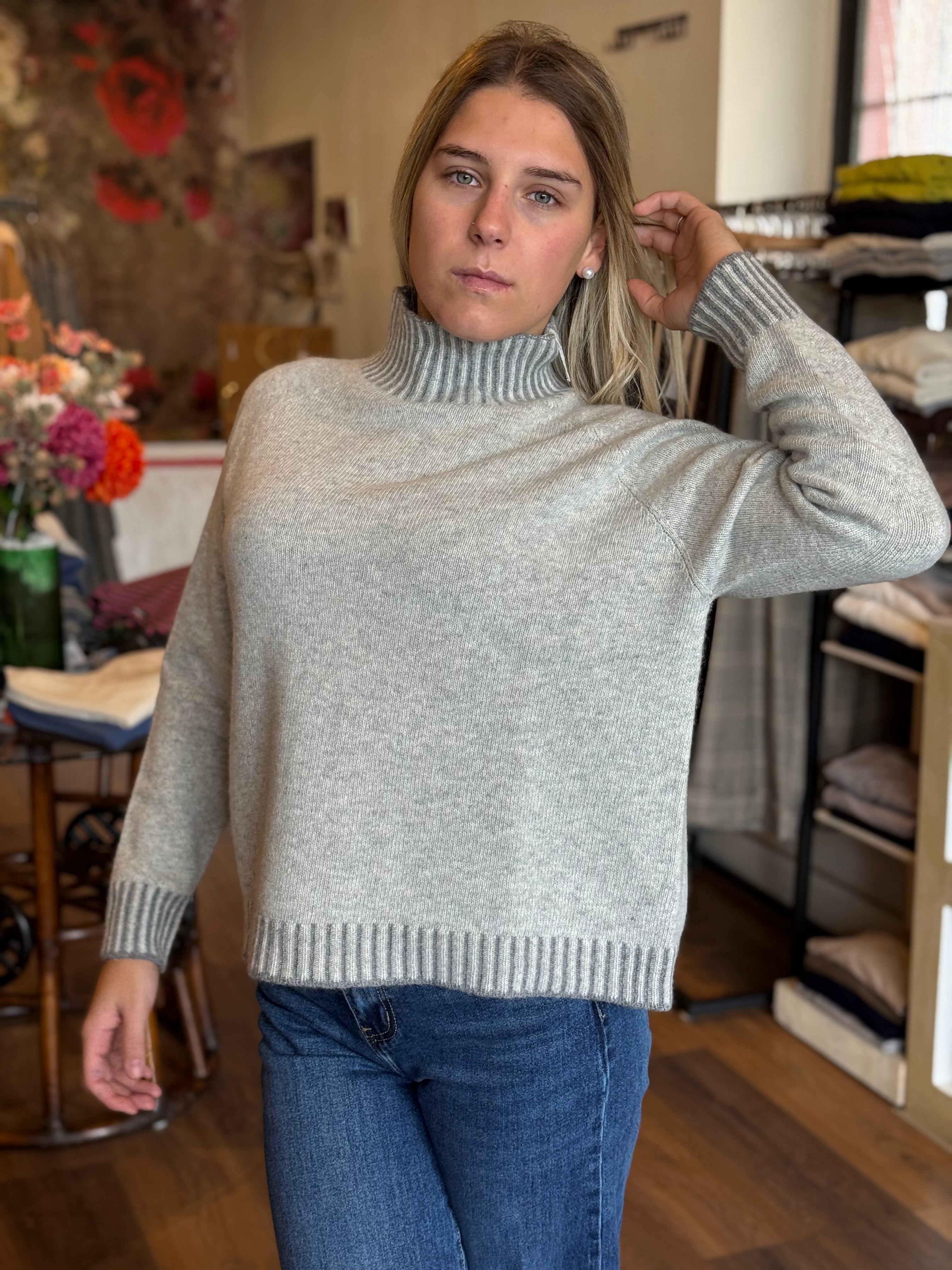 Maglia collo a cratere misto lana & cashmere