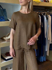 Blusa manica corta in Lino colore tabacco Gioia