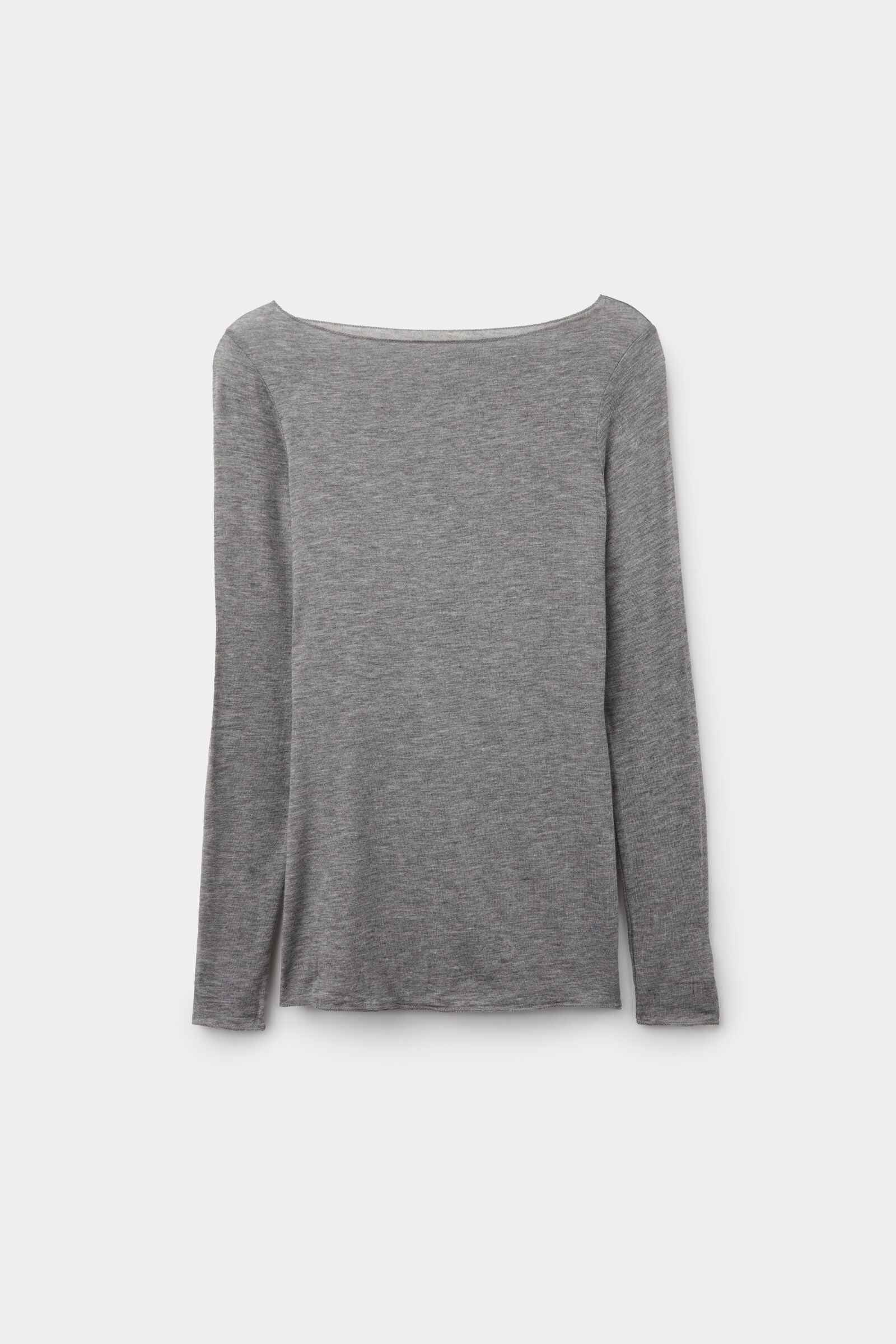 Maglia Essenziale Ultraleggera in Cashmere con Scollo a Barca Grigio Mel.