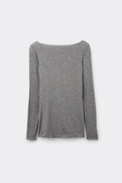 Maglia Essenziale Ultraleggera in Cashmere con Scollo a Barca Grigio Mel.