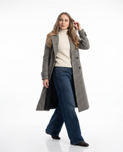 Cappotto lungo in misto lana blu e verde