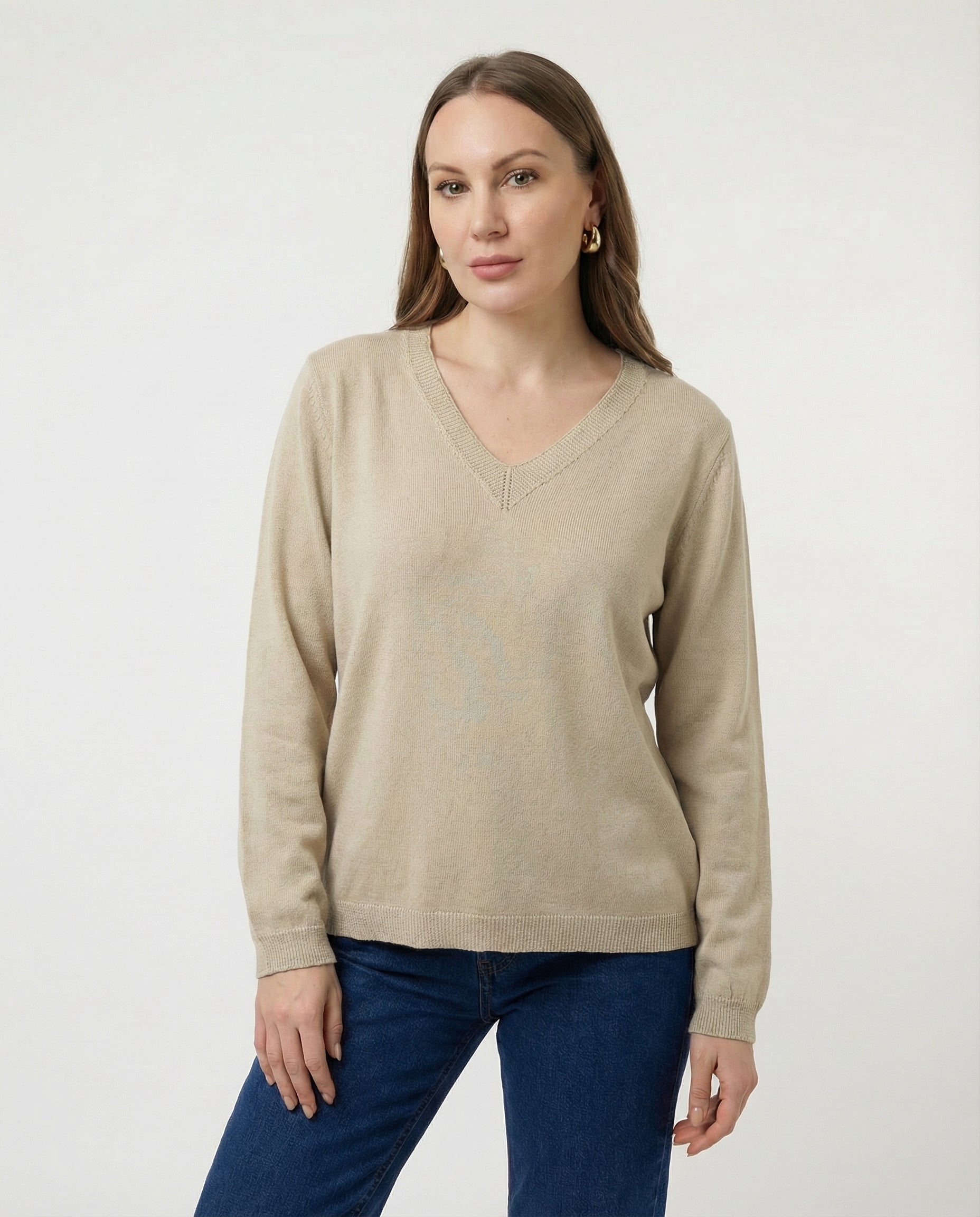 Maglione Donna con Scollo a V 100% cotone