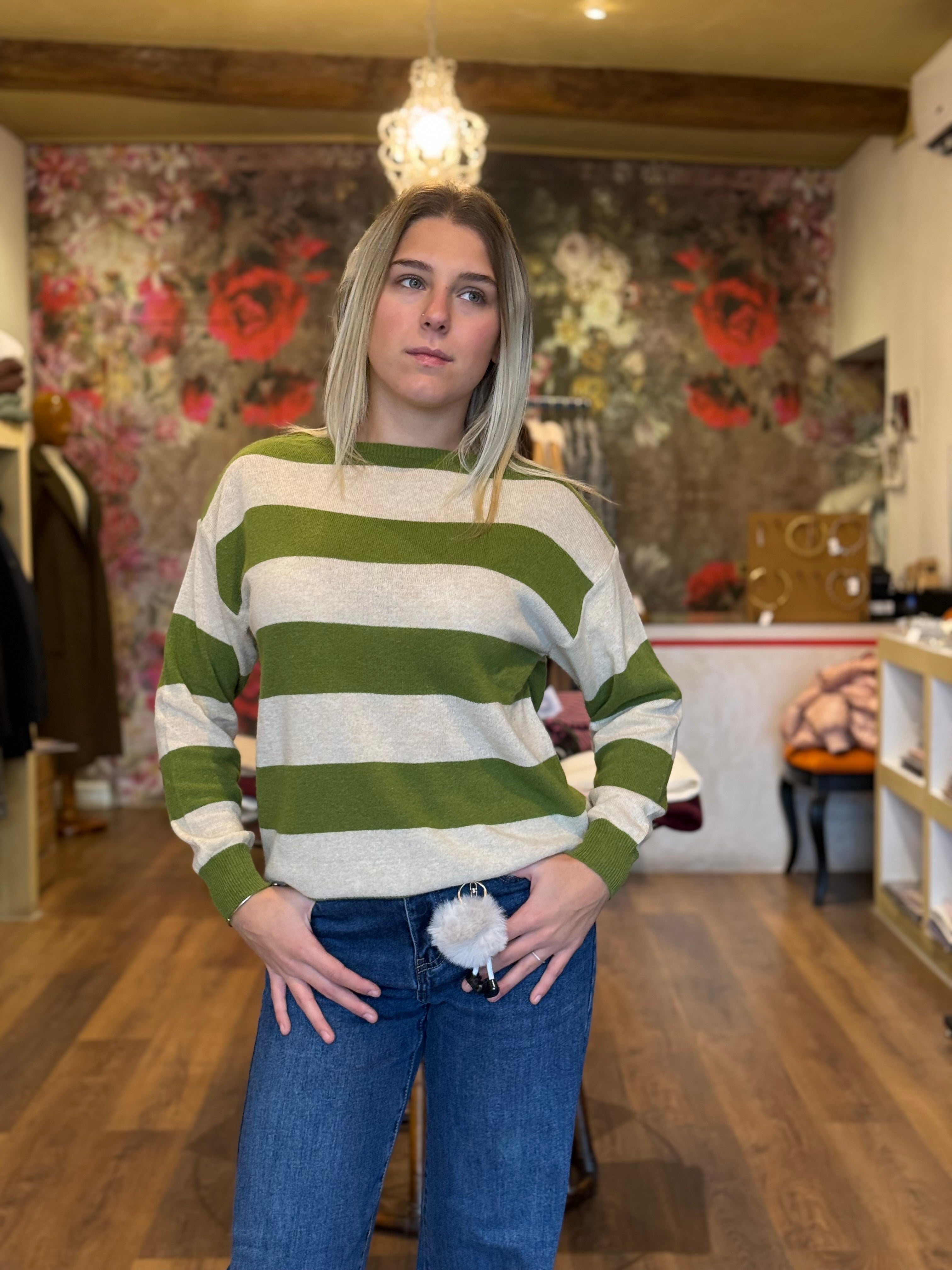 Maglia a righe misti lana&cashmere