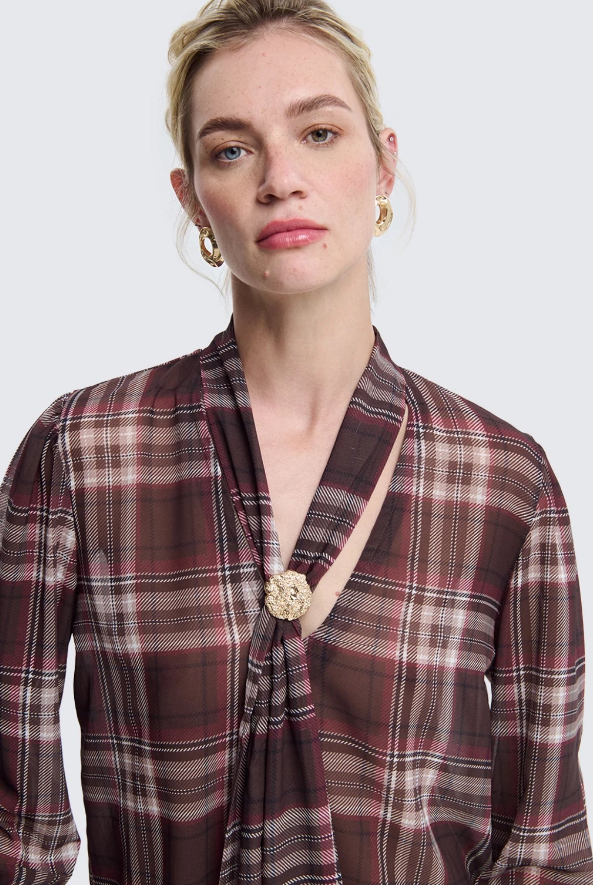 Blusa check con laccio Two Way