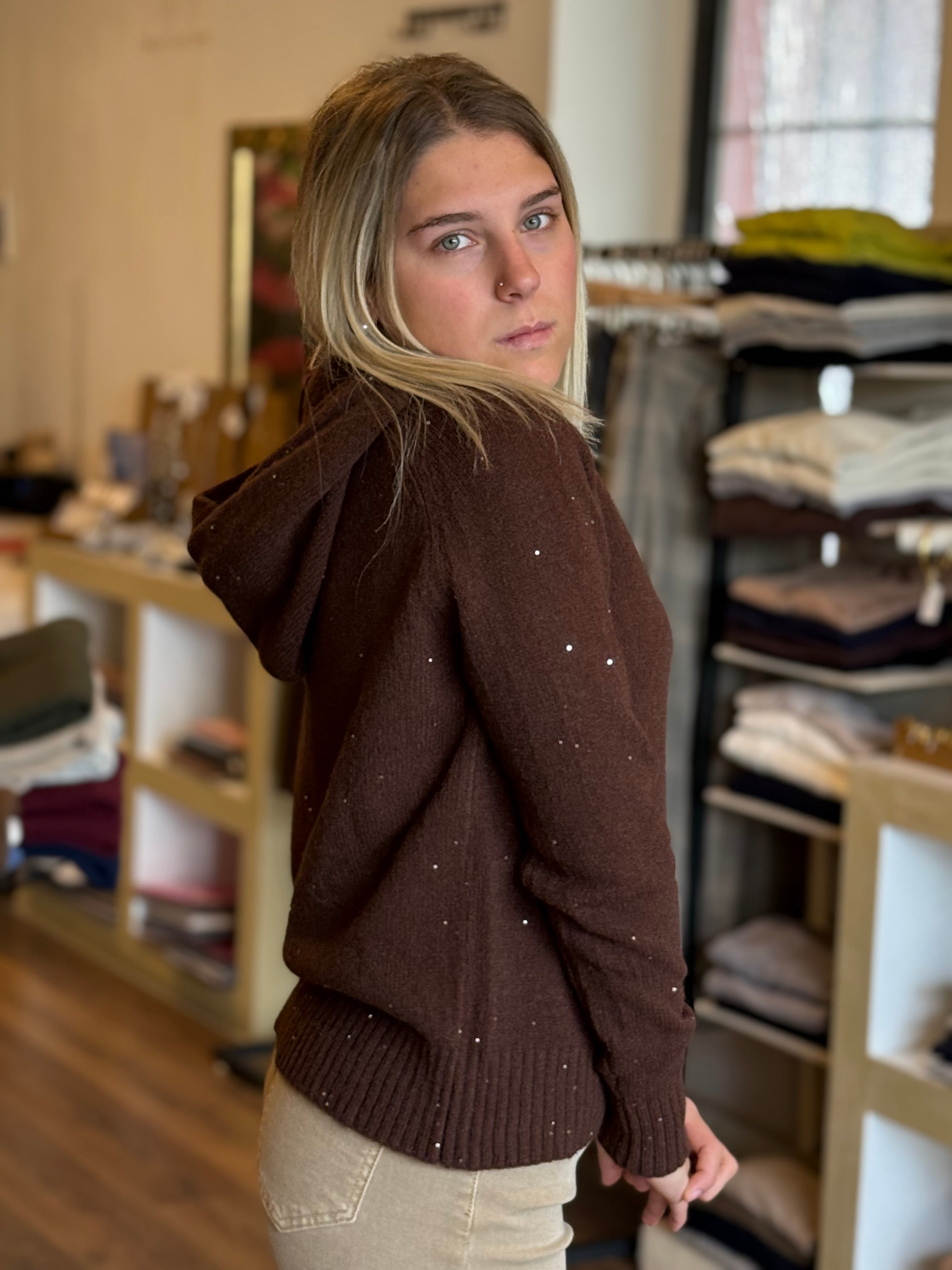 Maglia con cappuccio e micro paillettes Susy mix