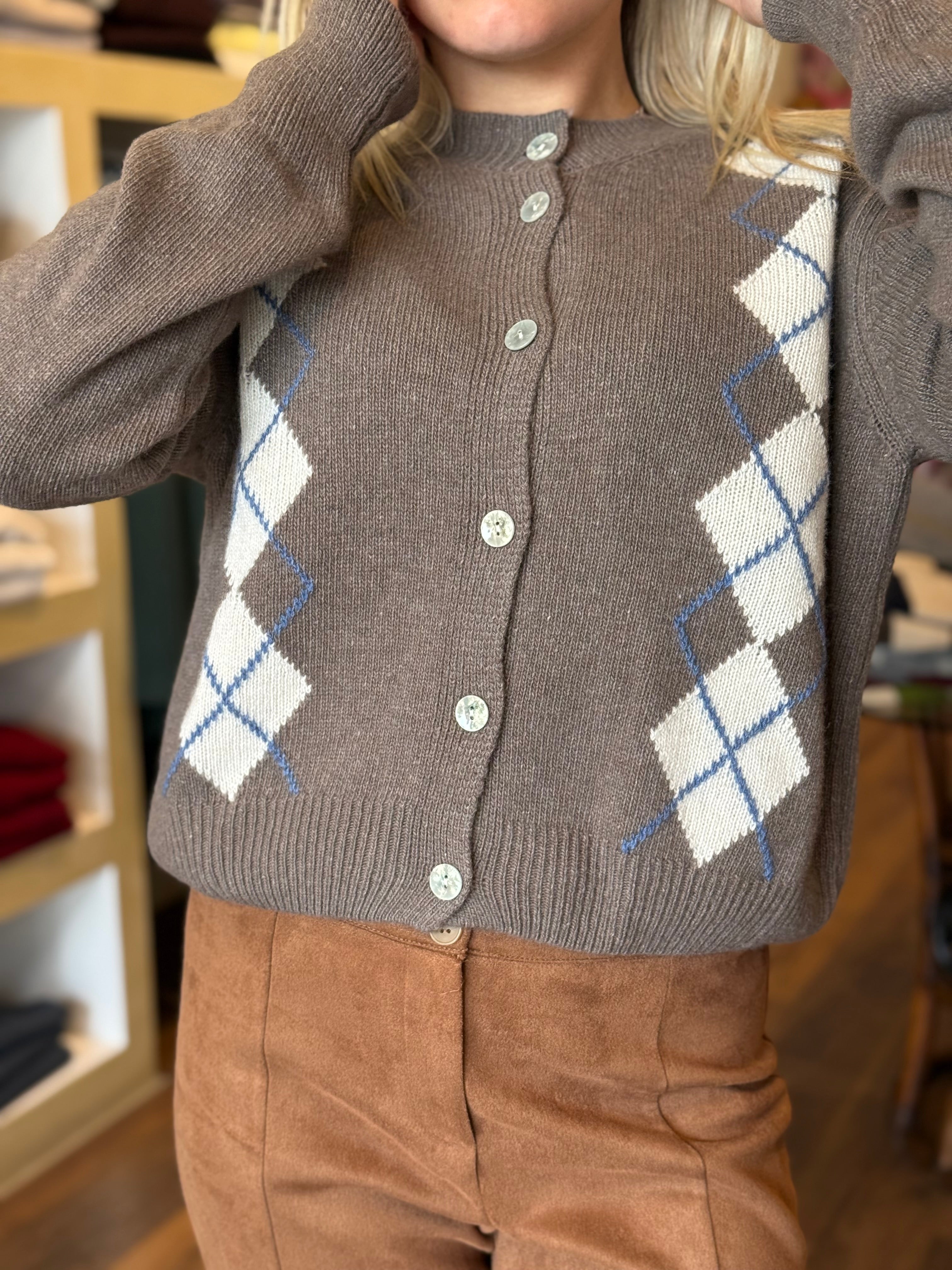 Cardigan rombi misto cashmere