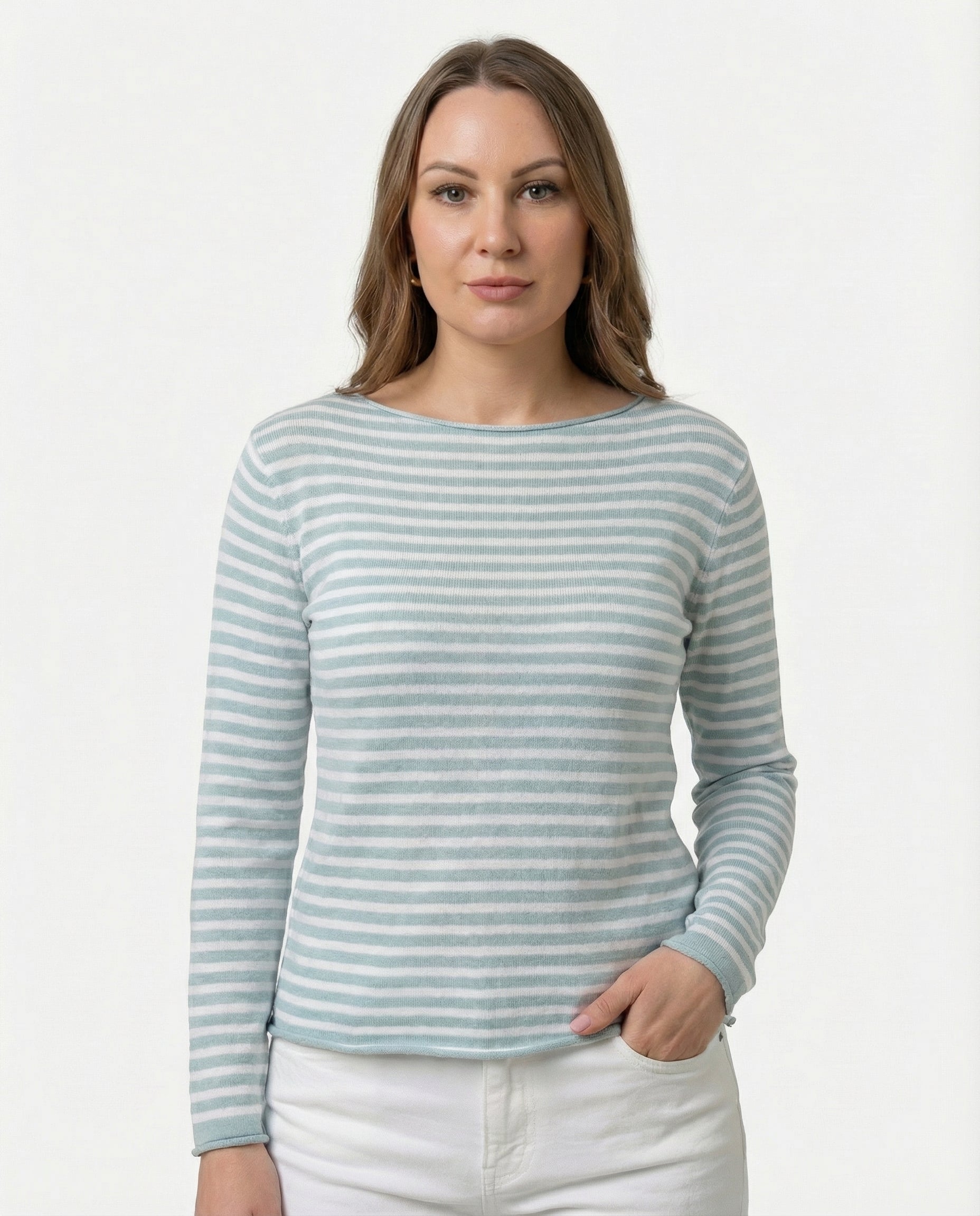 Maglia a righe scollo a barchetta 100% cotone