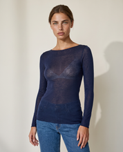 Maglia Essenziale Ultraleggera in Cashmere con Scollo a Barca Blu notte