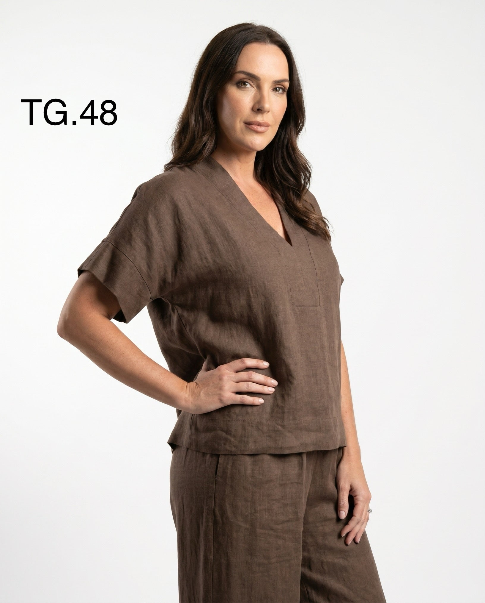 Casacca Marrone in Lino con Scollo a V