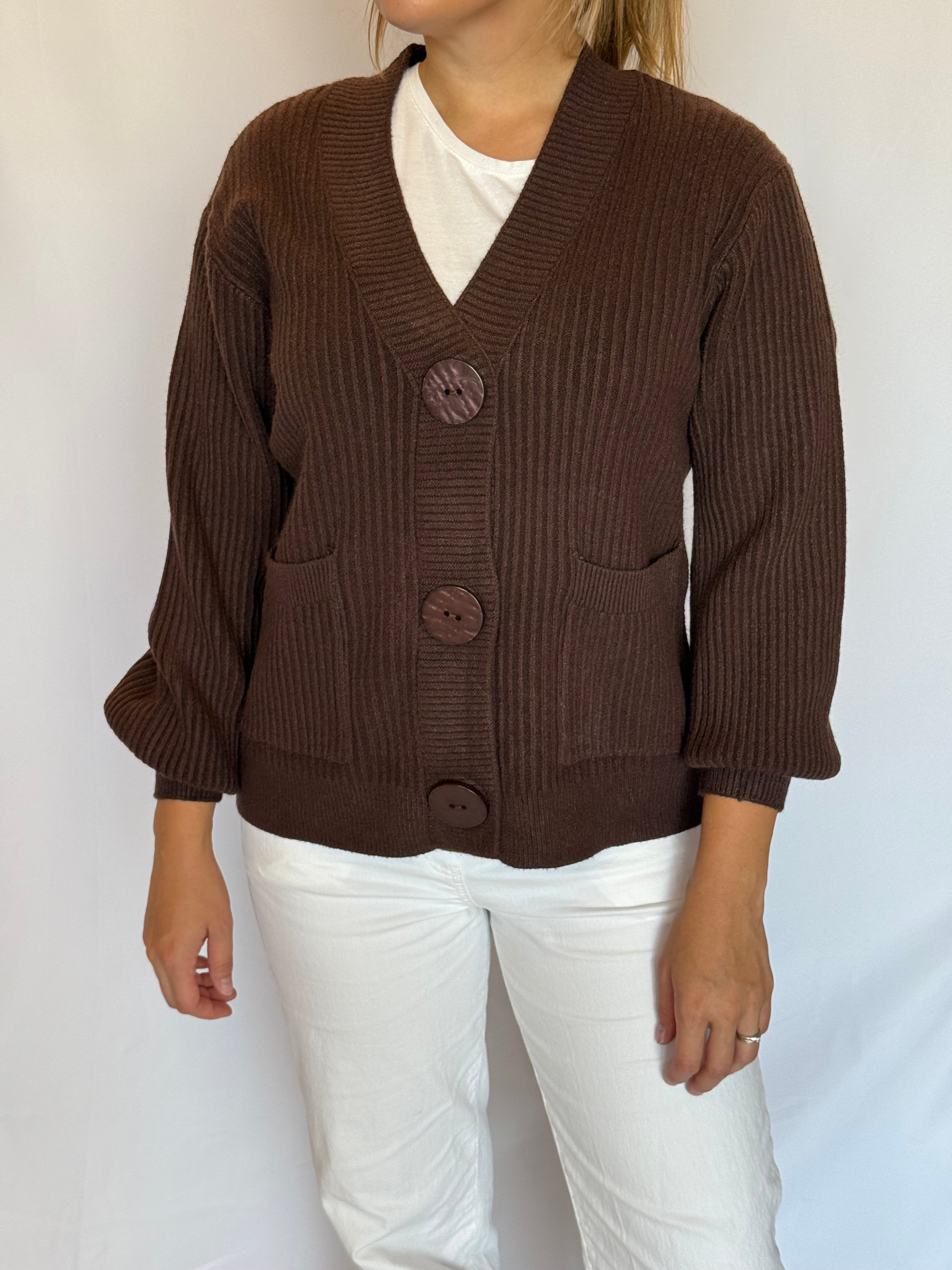 Cardigan a V di viscosa con maxi bottoni Gioia