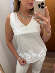 Top con applicazioni colore bianco Gioia