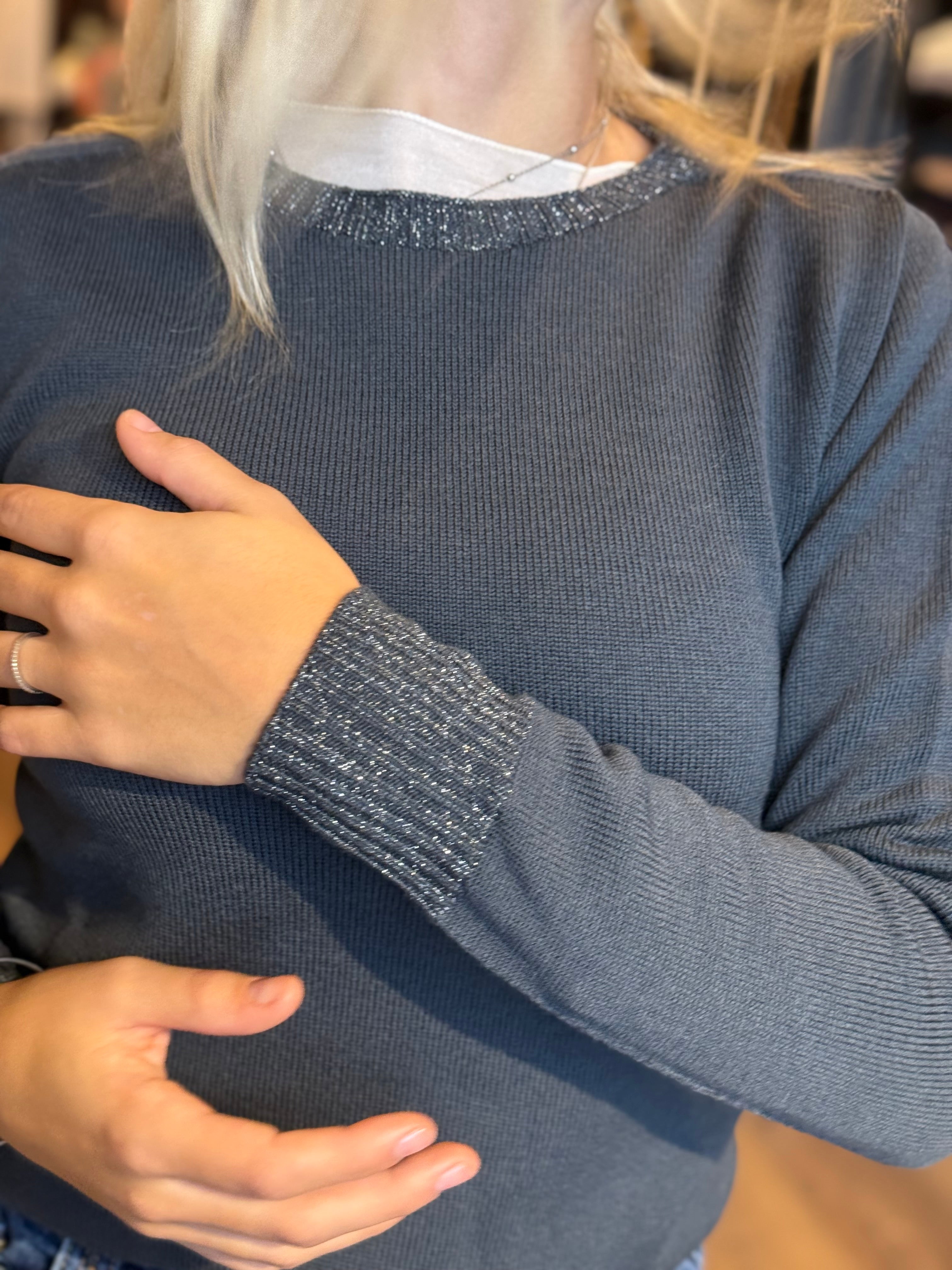 Girocollo con lurex in pura lana