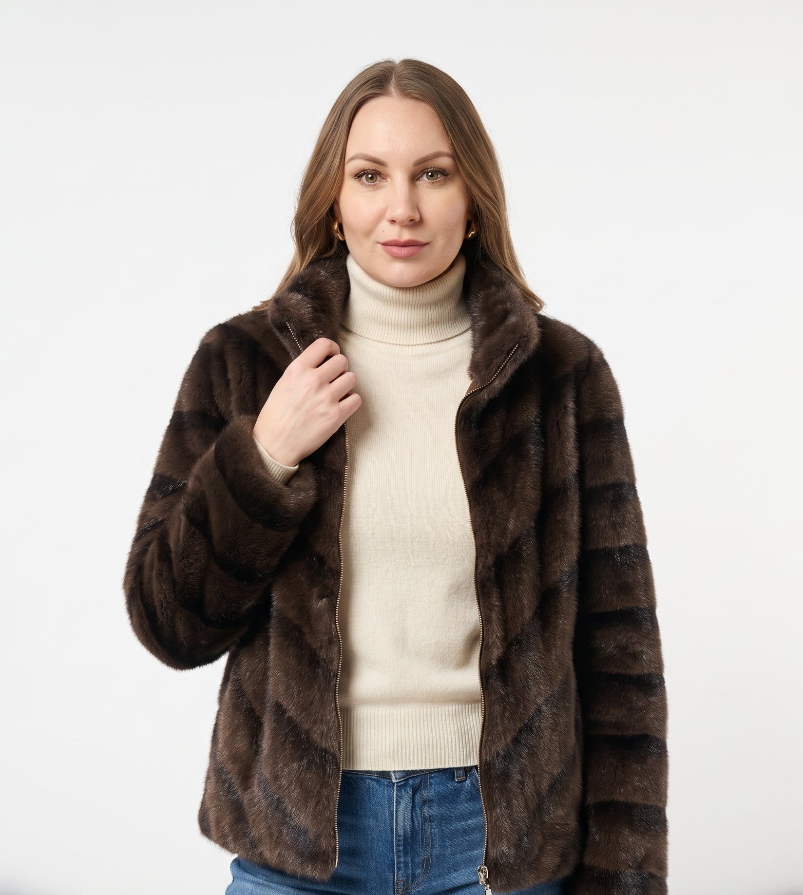 Giacca effetto montone  reversibile  marrone con zip