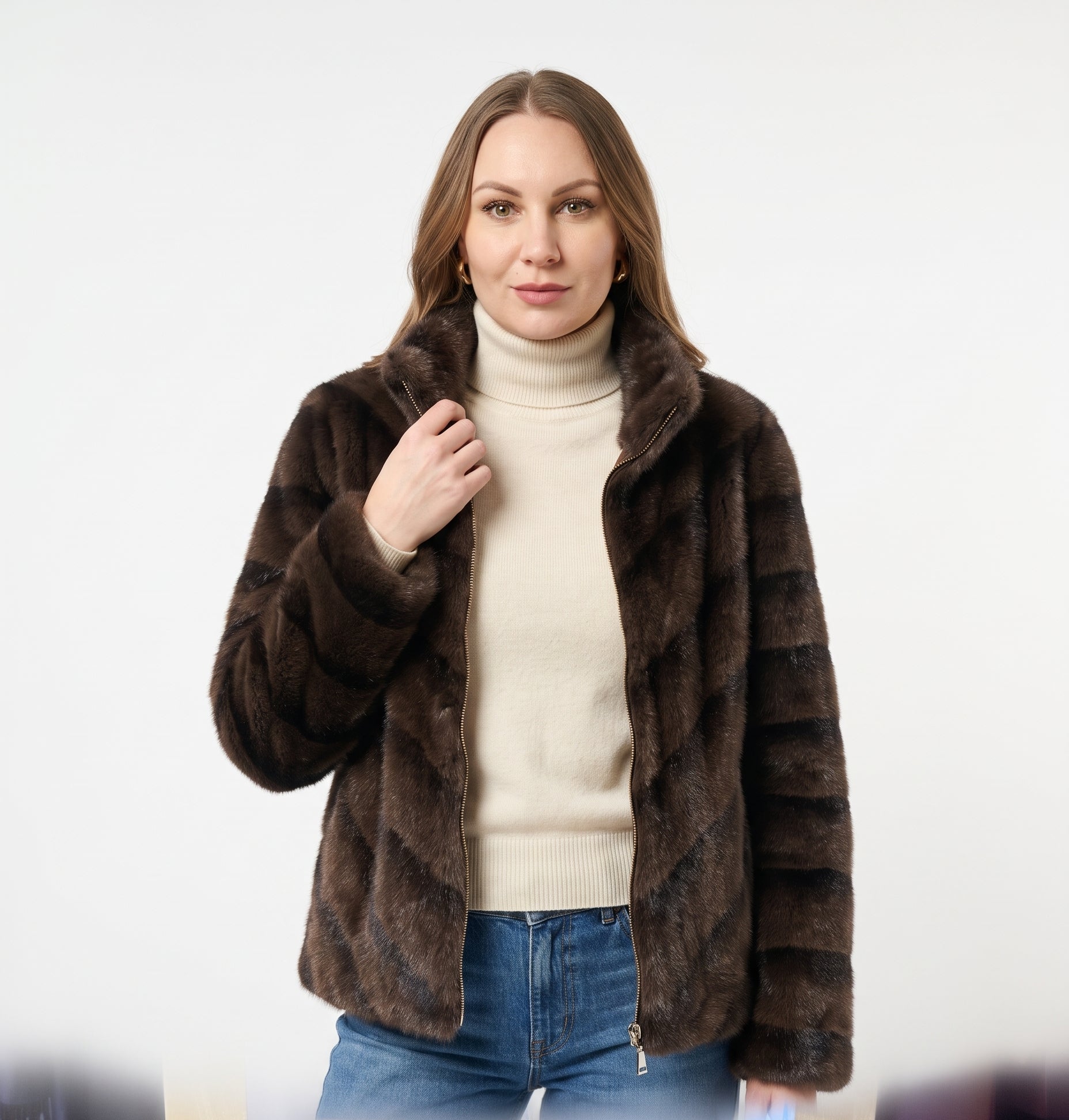 Giacca effetto montone  reversibile  marrone con zip