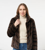 Giacca effetto montone  reversibile  marrone con zip