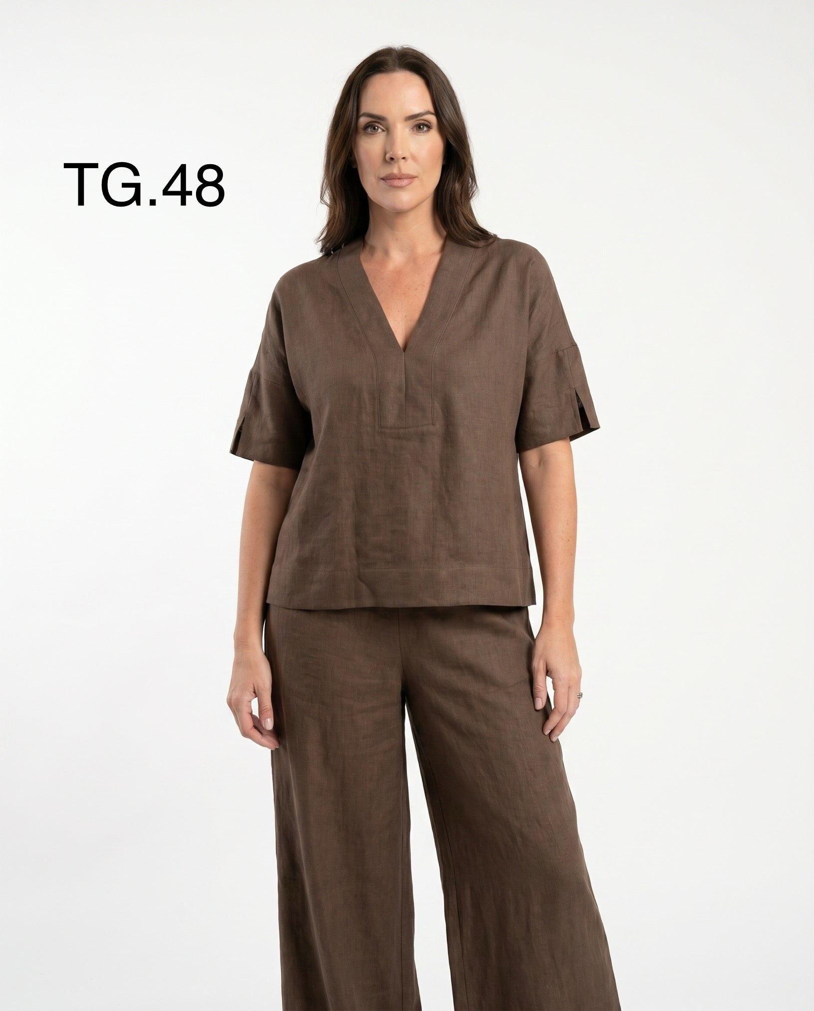Casacca Marrone in Lino con Scollo a V