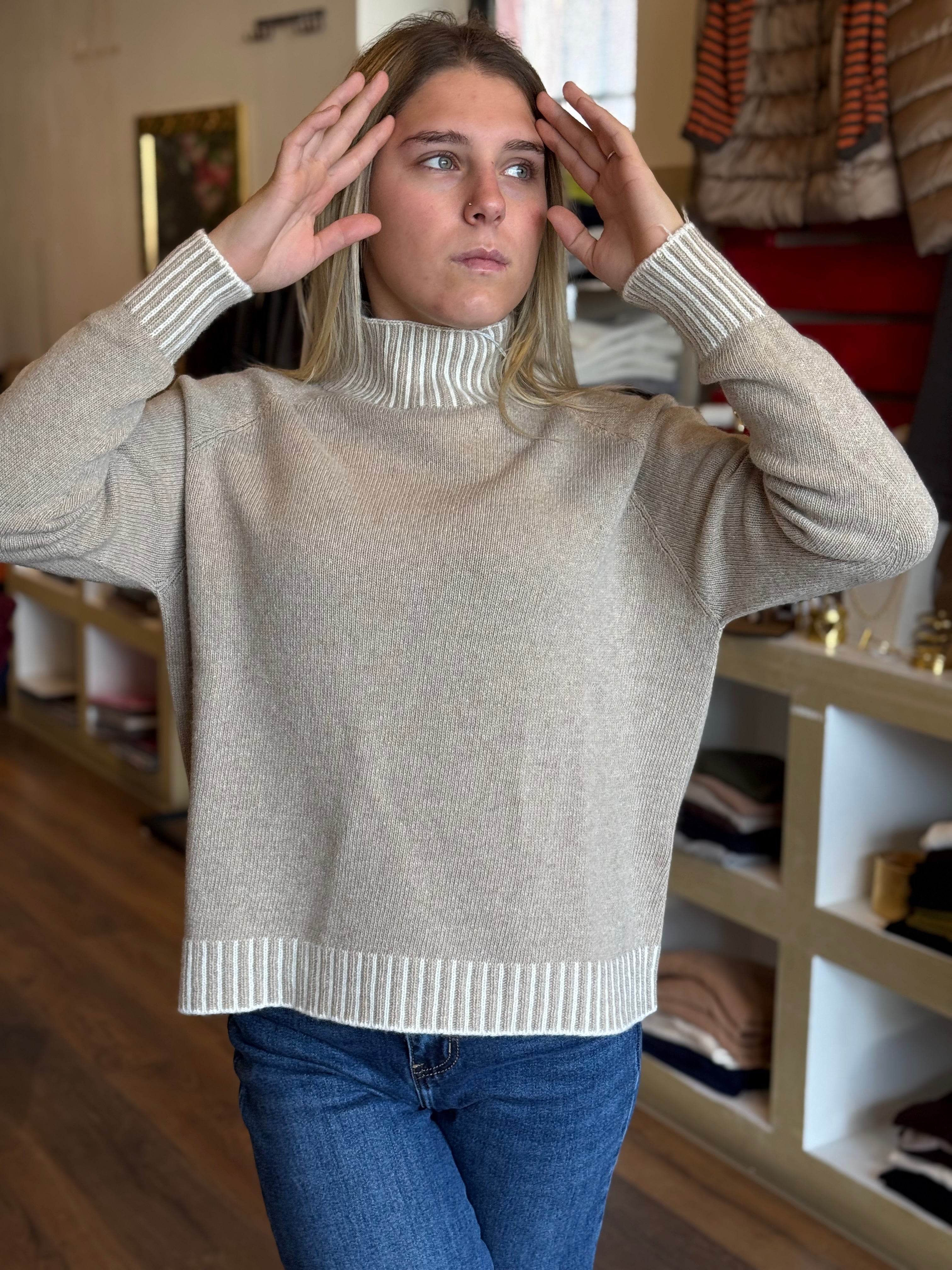 Maglia collo a cratere misto lana & cashmere