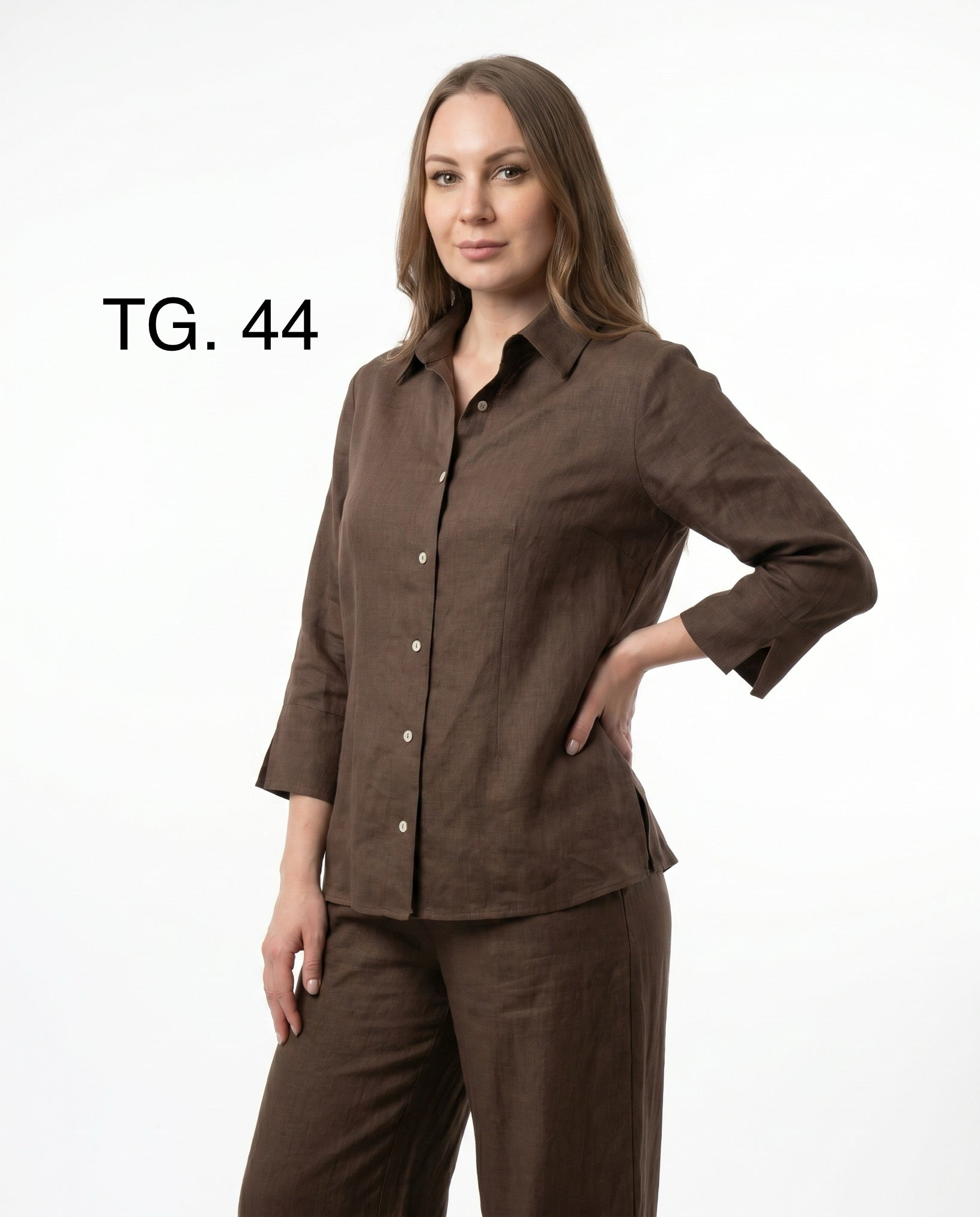 Camicia Marrone in Lino con Manica 3/4