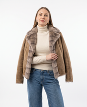 Giacca SOFIA reversibile effetto montone beige e tortora