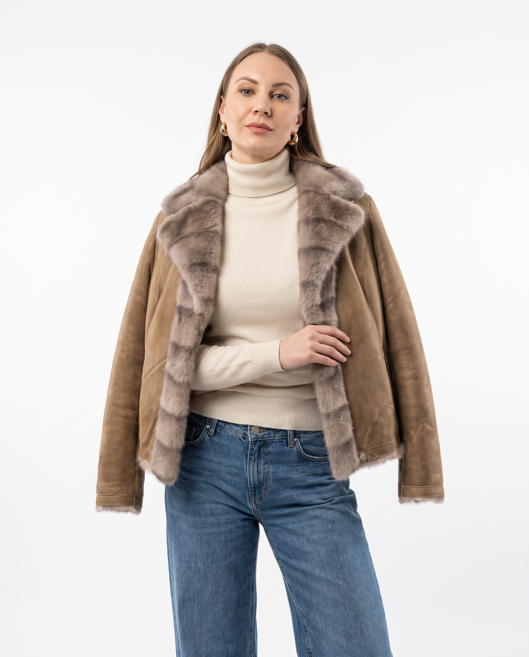 Giacca SOFIA reversibile effetto montone beige e tortora